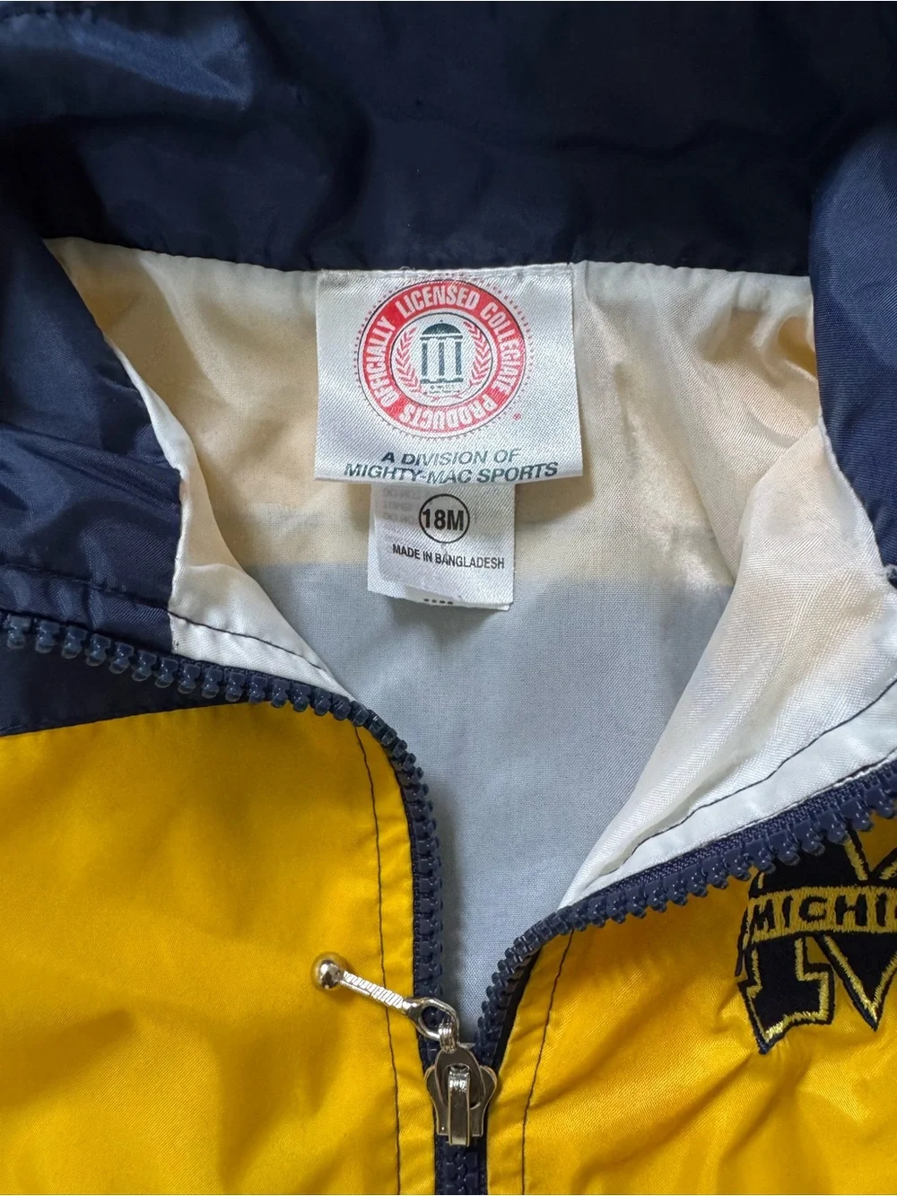 Vintage University of Michigan Yellow & Navy Windbreaker Jacket - Picture 2 of 2